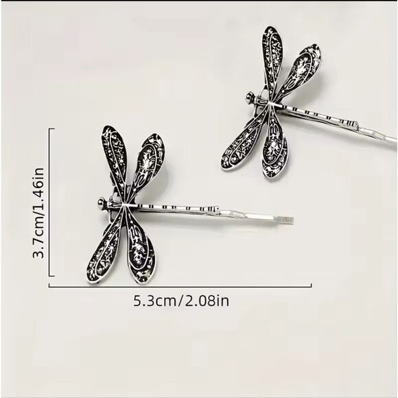 New ZARA Silver Dragonfly Hair Clips - Picture 7 of 8